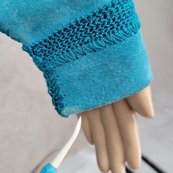 IDI by Matthew Y2K Turquoise Patchwork Suede Jacket Cardigan Women's Size Large - Picture 15 of 16